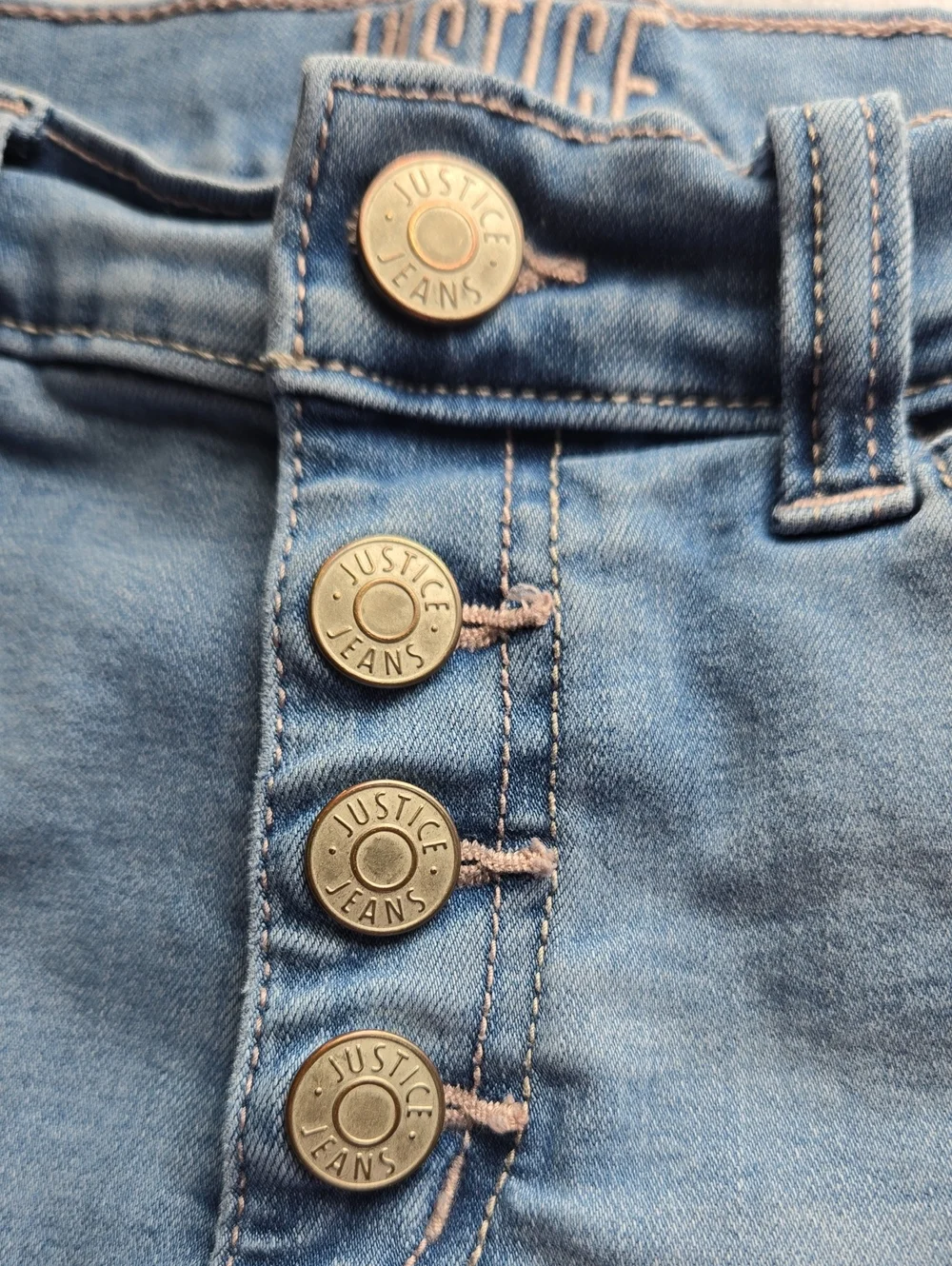 Justice Light Wash Distressed Jean Shorts High Waisted Button Fly Sz 12